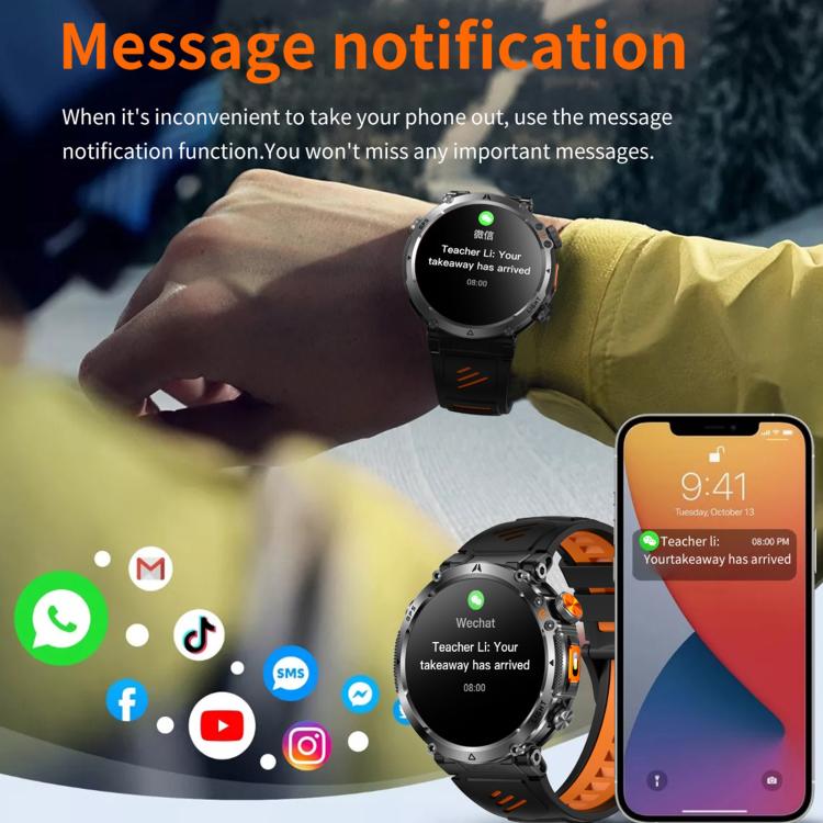 Smartwatch sportivo GPS HT42 da 1,7 pollici con supporto per chiamate Bluetooth, monitoraggio della frequenza cardiaca e del sonno.