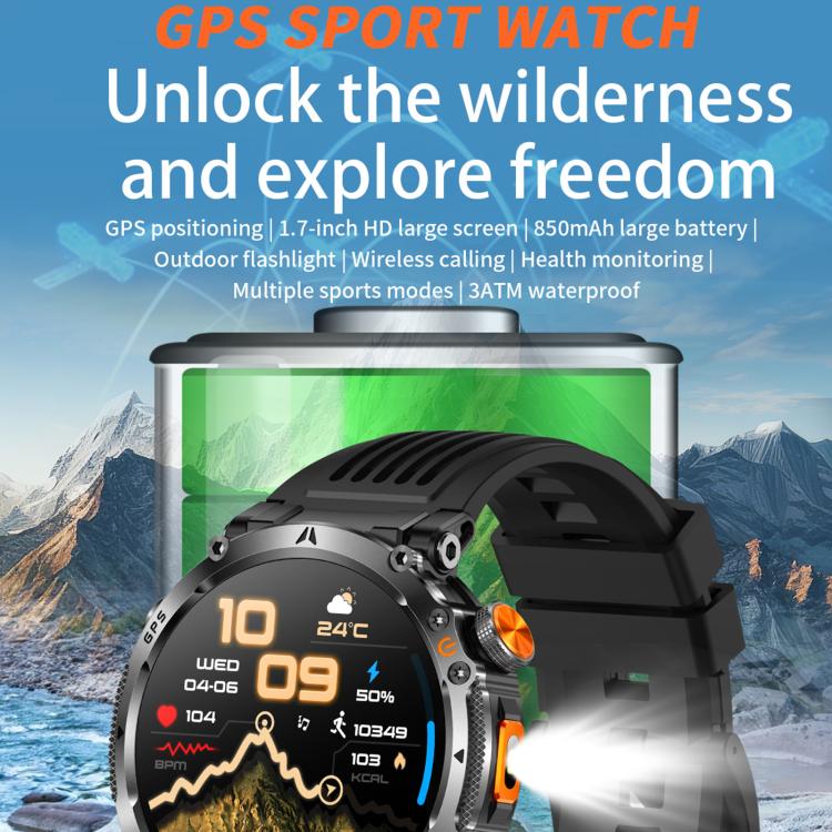 Smartwatch sportivo GPS HT42 da 1,7 pollici con supporto per chiamate Bluetooth, monitoraggio della frequenza cardiaca e del sonno.
