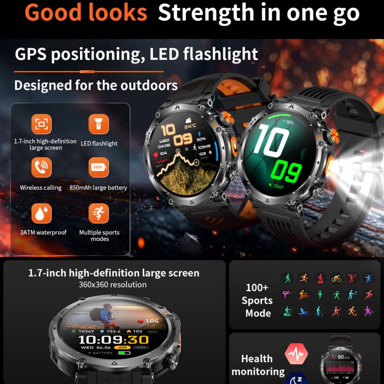 Smartwatch sportivo GPS HT42 da 1,7 pollici con supporto per chiamate Bluetooth, monitoraggio della frequenza cardiaca e del sonno.