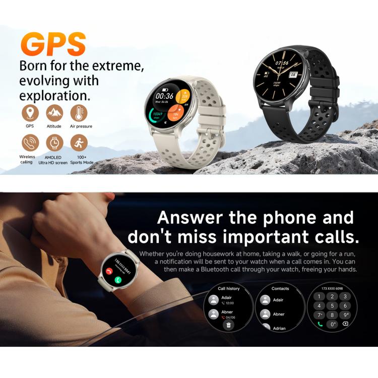 Smartwatch sportivo ultrasottile HT43 da 1,32 pollici con GPS, supporta chiamate Bluetooth, monitoraggio della frequenza cardiaca e del sonno.