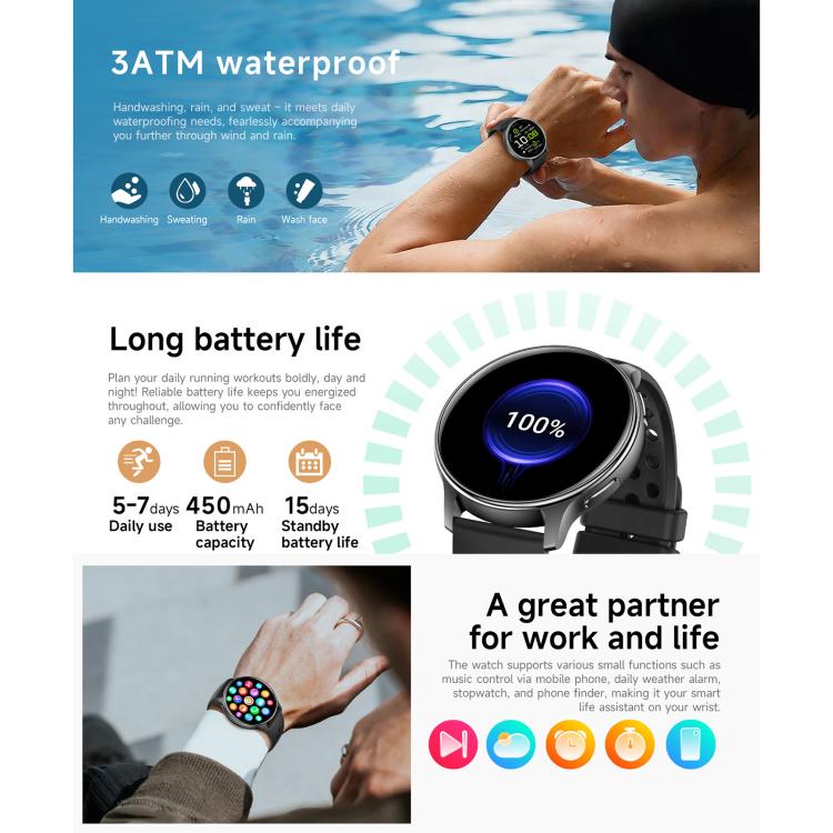 Smartwatch sportivo ultrasottile HT43 da 1,32 pollici con GPS, supporta chiamate Bluetooth, monitoraggio della frequenza cardiaca e del sonno.
