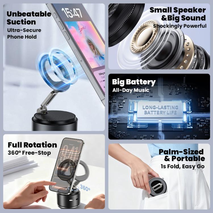 Supporto magnetico multifunzionale per telefono A5 con altoparlante Bluetooth, A5 (Black), A5 (Dark Blue)