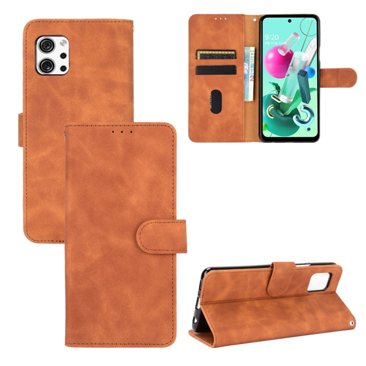 Tinta unita Skin Feel Fibbia magnetica Flip orizzontale Custodia in pelle PU con struttura in vitello con supporto e slot per schede e portafoglio, For LG Q92 5G, For OPPO F17