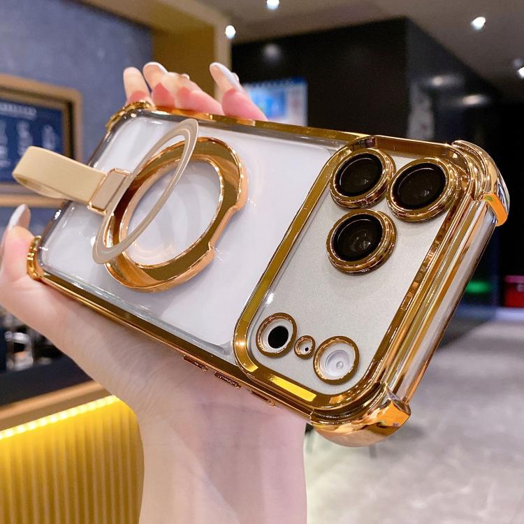 Custodia per telefono magnetica Crystal Shield Ring Holde in TPU + acrilico, For iPhone 17 Pro Max, For iPhone 17 Pro, For iPhone 17