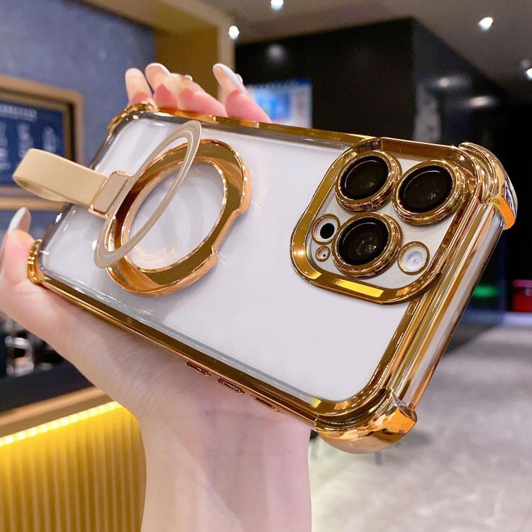 Custodia per telefono magnetica Crystal Shield Ring Holde in TPU + acrilico, For iPhone 15 Pro, For iPhone 15 Plus, For iPhone 15