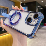 Custodia per telefono magnetica Crystal Shield Ring Holde in TPU + acrilico, For iPhone 15 Pro, For iPhone 15 Plus, For iPhone 15
