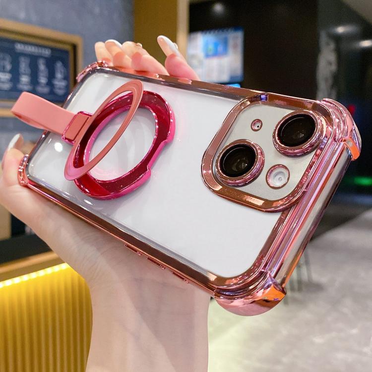 Custodia per telefono magnetica Crystal Shield Ring Holde in TPU + acrilico, For iPhone 14 Plus, For iPhone 14, For iPhone 14 Pro