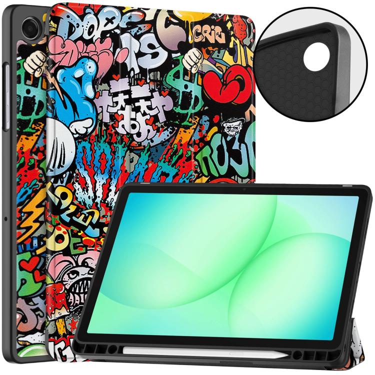 Custodia per tablet Custer a 3 ante con portapenne e supporto intelligente in TPU e pelle, con vassoio per penna., For Samsung Galaxy Tab A11+