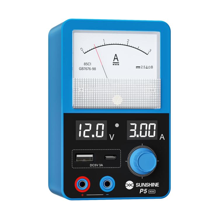 SUNSHINE P5 Mini Alimentatore intelligente con doppio display da 5V/3A e amperometro a lancetta, US Plug, EU Plug