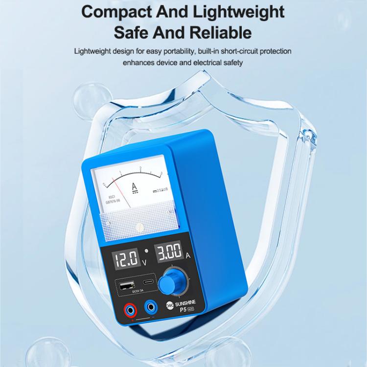 SUNSHINE P5 Mini Alimentatore intelligente con doppio display da 5V/3A e amperometro a lancetta, US Plug, EU Plug
