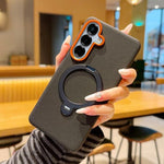 Custodia magnetica per telefono con supporto girevole in PC + TPU in similpelle vegana., For Samsung Galaxy S26+ 5G, For Samsung Galaxy S26 Edge 5G, For Samsung Galaxy S26 Ultra 5G, For Samsung Galaxy S26 5G