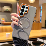 Custodia magnetica per telefono con supporto girevole in PC + TPU in similpelle vegana., For Samsung Galaxy S26+ 5G, For Samsung Galaxy S26 Edge 5G, For Samsung Galaxy S26 Ultra 5G, For Samsung Galaxy S26 5G