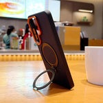 Custodia magnetica per telefono con supporto girevole in PC + TPU in similpelle vegana., For Samsung Galaxy S26+ 5G, For Samsung Galaxy S26 Edge 5G, For Samsung Galaxy S26 Ultra 5G, For Samsung Galaxy S26 5G