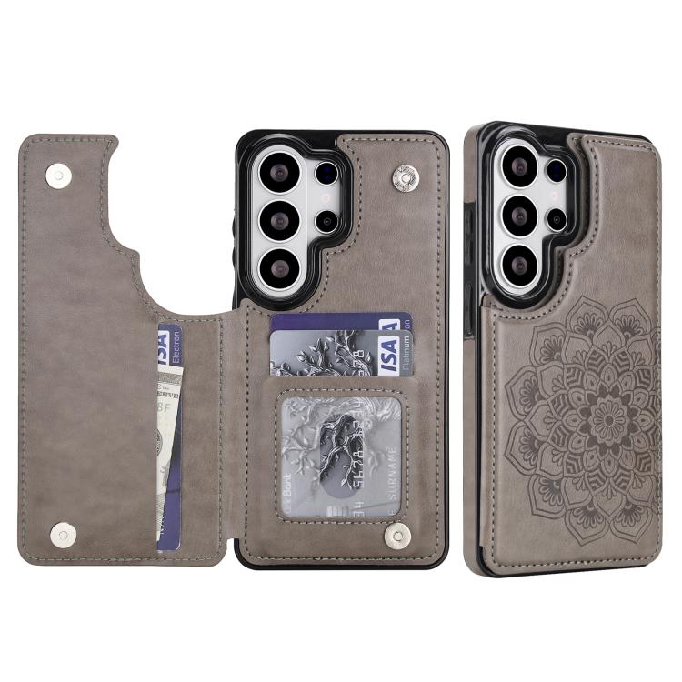 Portafoglio in pelle con doppia fibbia e mandala, cover posteriore per telefono., For Samsung Galaxy S26+ 5G, For Samsung Galaxy S26 Ultra 5G, For Samsung Galaxy S26 5G