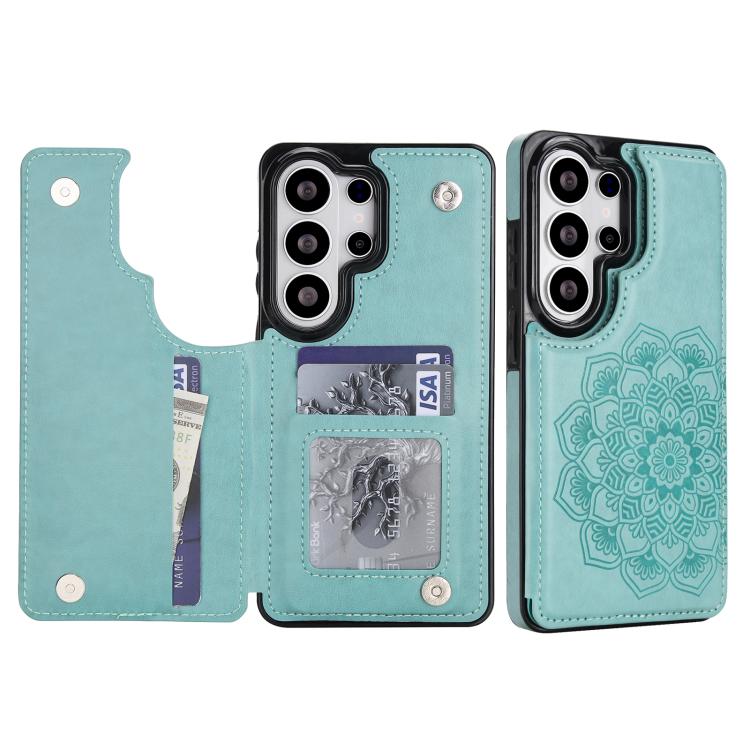 Portafoglio in pelle con doppia fibbia e mandala, cover posteriore per telefono., For Samsung Galaxy S26+ 5G, For Samsung Galaxy S26 Ultra 5G, For Samsung Galaxy S26 5G