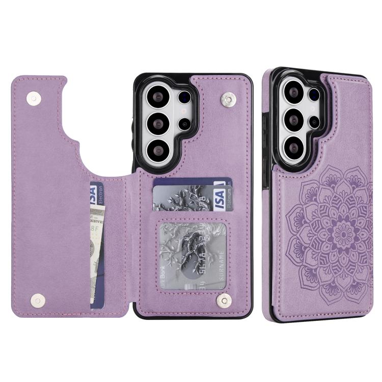 Portafoglio in pelle con doppia fibbia e mandala, cover posteriore per telefono., For Samsung Galaxy S26+ 5G, For Samsung Galaxy S26 Ultra 5G, For Samsung Galaxy S26 5G