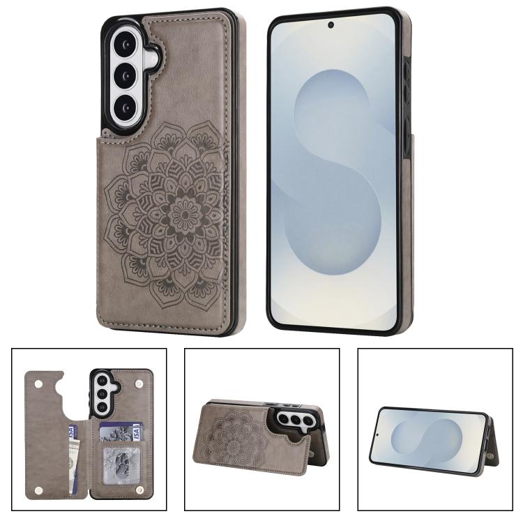 Portafoglio in pelle con doppia fibbia e mandala, cover posteriore per telefono., For Samsung Galaxy S26+ 5G, For Samsung Galaxy S26 Ultra 5G, For Samsung Galaxy S26 5G