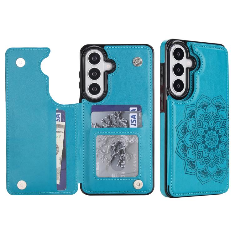 Portafoglio in pelle con doppia fibbia e mandala, cover posteriore per telefono., For Samsung Galaxy S26+ 5G, For Samsung Galaxy S26 Ultra 5G, For Samsung Galaxy S26 5G