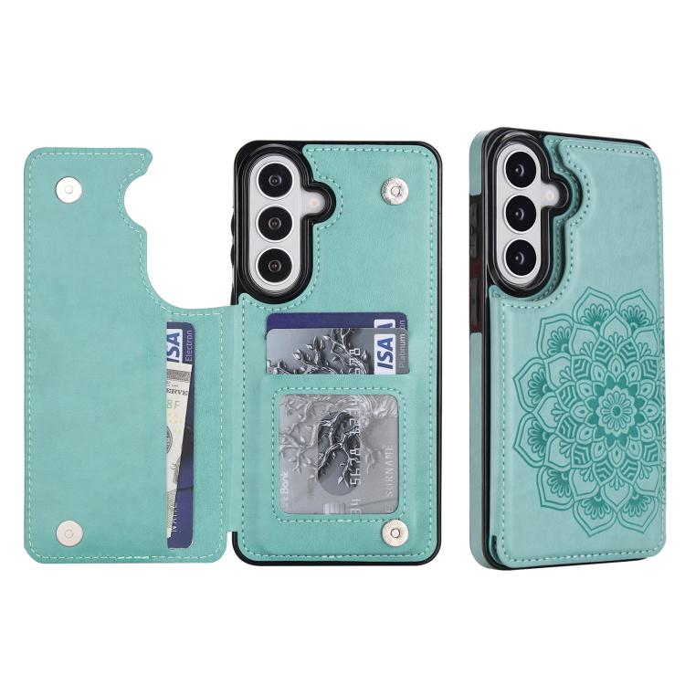 Portafoglio in pelle con doppia fibbia e mandala, cover posteriore per telefono., For Samsung Galaxy S26+ 5G, For Samsung Galaxy S26 Ultra 5G, For Samsung Galaxy S26 5G