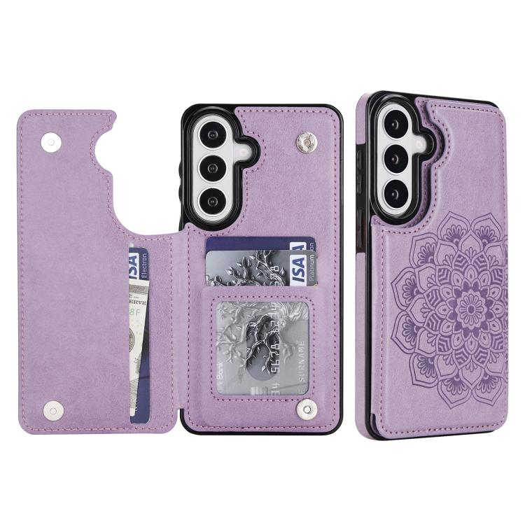 Portafoglio in pelle con doppia fibbia e mandala, cover posteriore per telefono., For Samsung Galaxy S26+ 5G, For Samsung Galaxy S26 Ultra 5G, For Samsung Galaxy S26 5G
