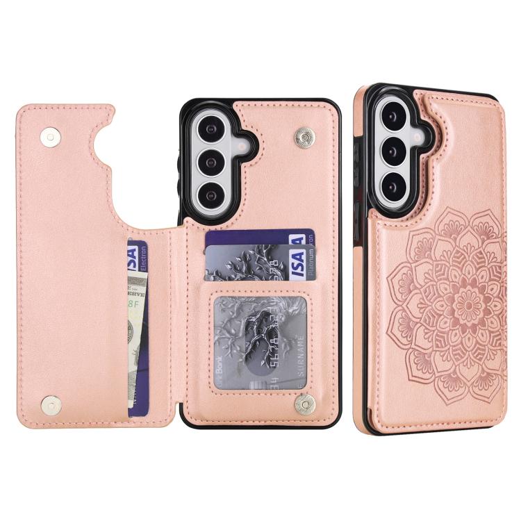 Portafoglio in pelle con doppia fibbia e mandala, cover posteriore per telefono., For Samsung Galaxy S26+ 5G, For Samsung Galaxy S26 Ultra 5G, For Samsung Galaxy S26 5G