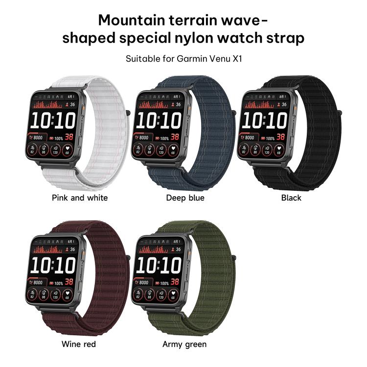 Cinturino per orologio in nylon con motivo a onde di montagna xDfind, For Garmin Venu X1