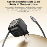 Caricabatterie da viaggio Havit UC252 3 in 1 GaN da 65 W con cavo retrattile Type-C., UC252(EU Plug), UC252(US Plug)