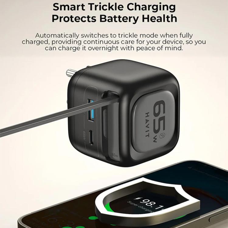 Caricabatterie da viaggio Havit UC252 3 in 1 GaN da 65 W con cavo retrattile Type-C., UC252(EU Plug), UC252(US Plug)