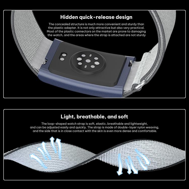 Cinturino per Amazfit Helio xDfind in nylon rivestito con passante, 280mm Wristband, 420mm Arm Strap