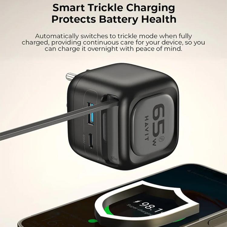 Caricabatterie da viaggio Havit UC253 3 in 1 GaN da 65 W con cavo retrattile Type-C., UC253(EU Plug)