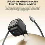 Caricabatterie da viaggio Havit UC253 3 in 1 GaN da 65 W con cavo retrattile Type-C., UC253(EU Plug)