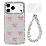 Custodia per telefono IMD con fiocco colorato scintillante e bracciale, For iPhone 17 Pro Max, For iPhone 17 Pro