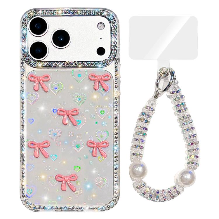 Custodia per telefono IMD con fiocco colorato scintillante e bracciale, For iPhone 17 Pro Max, For iPhone 17 Pro