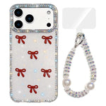 Custodia per telefono IMD con fiocco colorato scintillante e bracciale, For iPhone 17 Pro Max, For iPhone 17 Pro