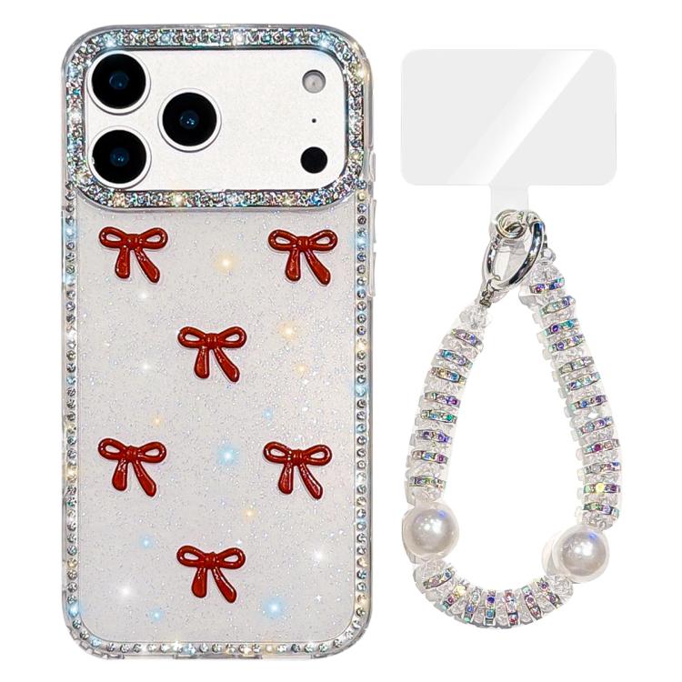 Custodia per telefono IMD con fiocco colorato scintillante e bracciale, For iPhone 17 Pro Max, For iPhone 17 Pro