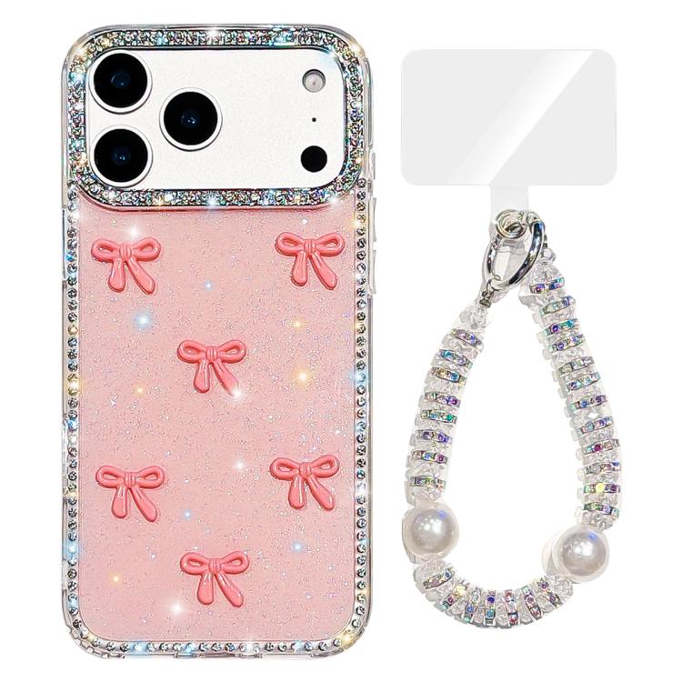 Custodia per telefono IMD con fiocco colorato scintillante e bracciale, For iPhone 17 Pro Max, For iPhone 17 Pro