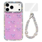 Custodia per telefono IMD con fiocco colorato scintillante e bracciale, For iPhone 17 Pro Max, For iPhone 17 Pro
