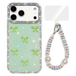 Custodia per telefono IMD con fiocco colorato scintillante e bracciale, For iPhone 17 Pro Max, For iPhone 17 Pro
