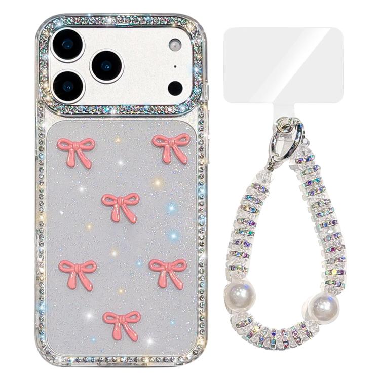 Custodia per telefono IMD con fiocco colorato scintillante e bracciale, For iPhone 17 Pro Max, For iPhone 17 Pro