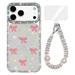 Custodia per telefono IMD con fiocco colorato scintillante e bracciale, For iPhone 17 Pro Max, For iPhone 17 Pro