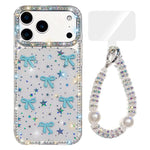 Custodia per telefono IMD con fiocco colorato scintillante e bracciale, For iPhone 17 Pro Max, For iPhone 17 Pro