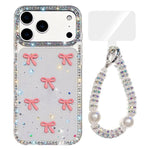 Custodia per telefono IMD con fiocco colorato scintillante e bracciale, For iPhone 17 Pro Max, For iPhone 17 Pro