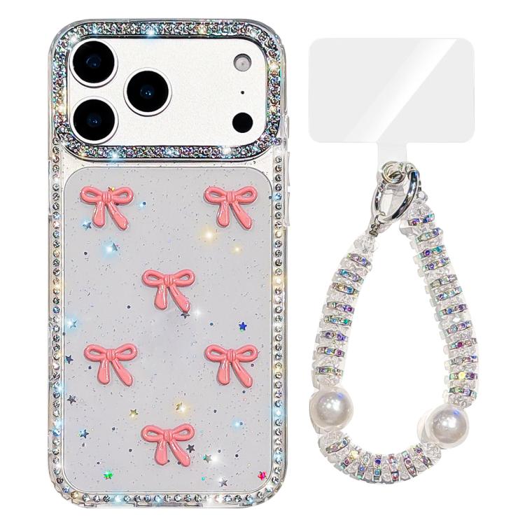 Custodia per telefono IMD con fiocco colorato scintillante e bracciale, For iPhone 17 Pro Max, For iPhone 17 Pro