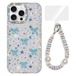 Custodia per telefono IMD con fiocco colorato scintillante e bracciale, For iPhone 16 Pro Max, For iPhone 16 Pro