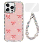 Custodia per telefono IMD con fiocco colorato scintillante e bracciale, For iPhone 16 Pro Max, For iPhone 16 Pro