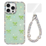 Custodia per telefono IMD con fiocco colorato scintillante e bracciale, For iPhone 16 Pro Max, For iPhone 16 Pro
