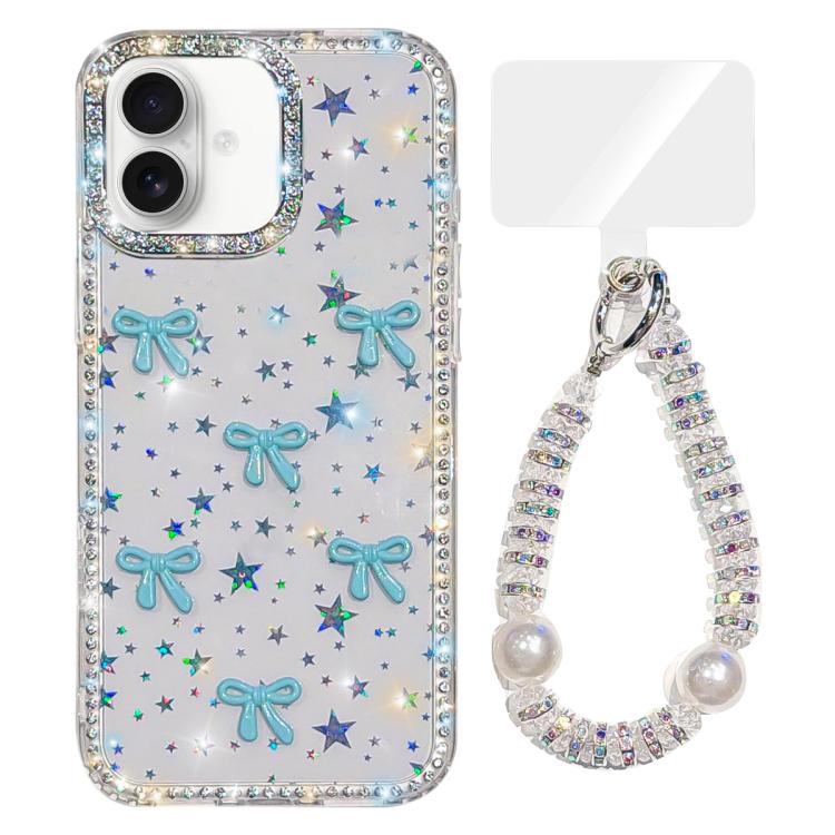 Custodia per telefono IMD con fiocco colorato scintillante e bracciale, For iPhone 16 Plus, For iPhone 16