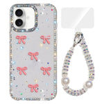 Custodia per telefono IMD con fiocco colorato scintillante e bracciale, For iPhone 16 Plus, For iPhone 16