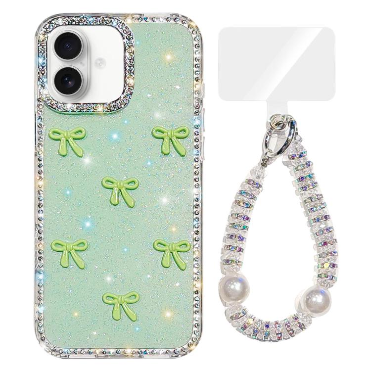 Custodia per telefono IMD con fiocco colorato scintillante e bracciale, For iPhone 16 Plus, For iPhone 16