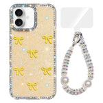 Custodia per telefono IMD con fiocco colorato scintillante e bracciale, For iPhone 16 Plus, For iPhone 16